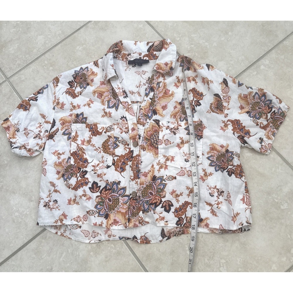 Rachel Roy 2-Piece Set White Floral Top & Wide Leg Crop Pants Linen Blend Sz M - Picture 3 of 13